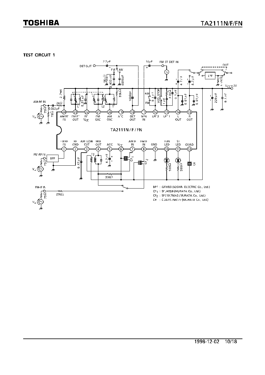 TA2111N (Toshiba) - 3V AM/FM 1 CHIP TUNER IC | HTML.datasheet